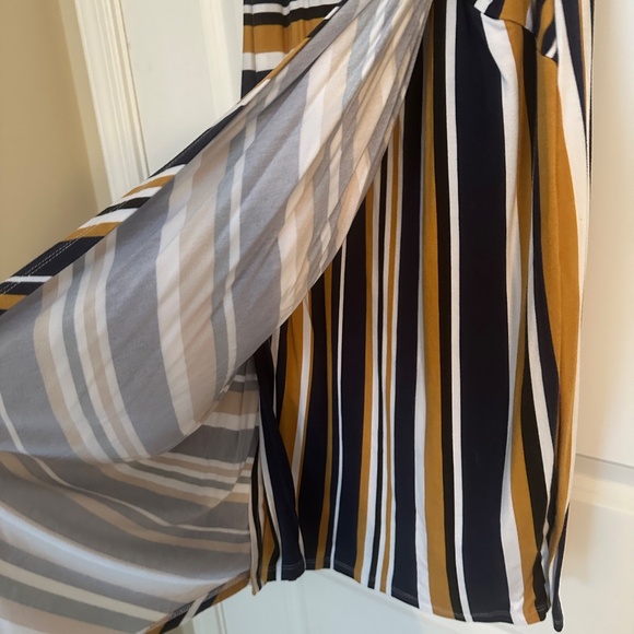 Allison Joy Navy and Gold Stripped Faux Wrap Dress - Picture 5 of 7